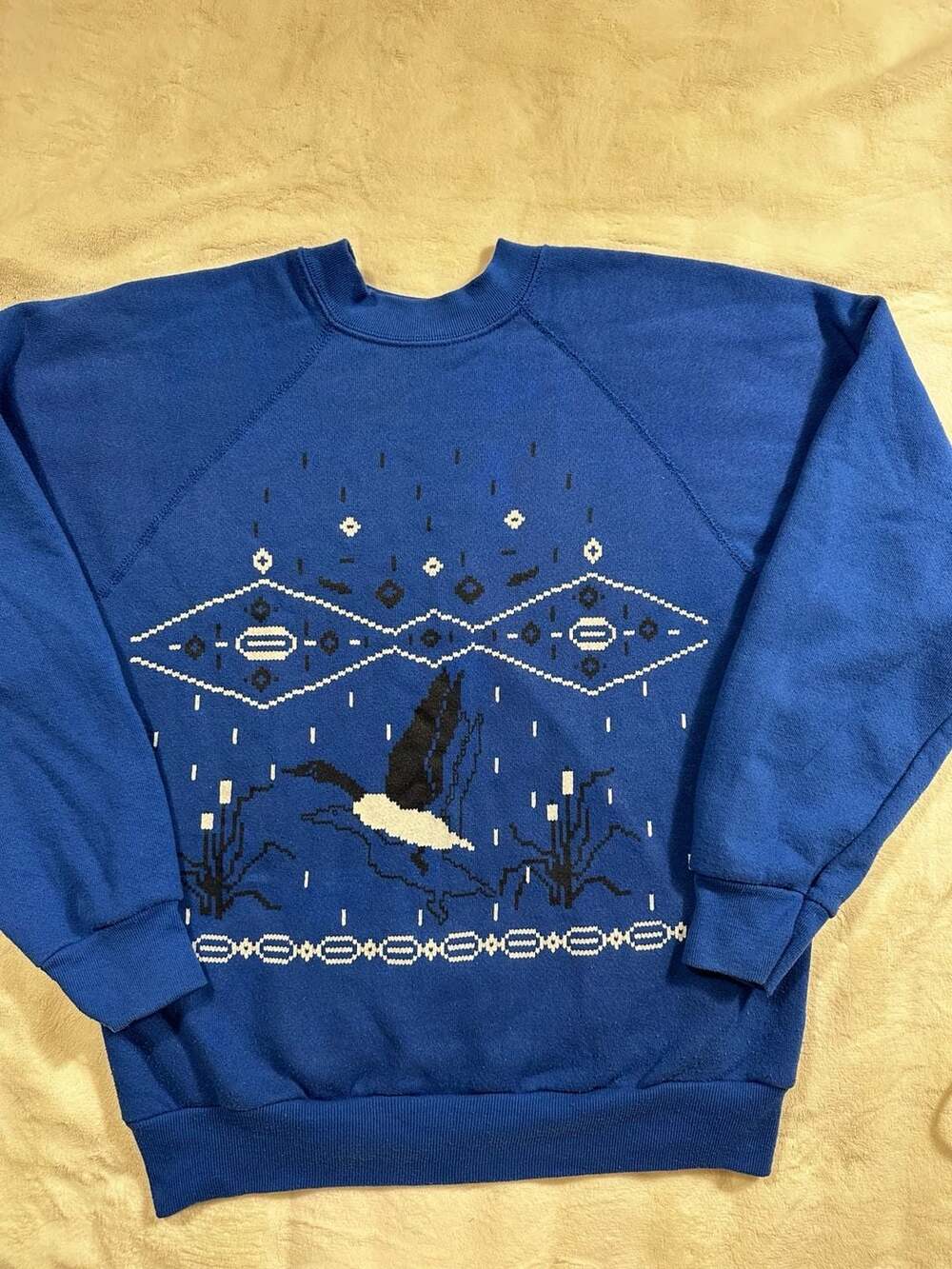 Vintage 80s Tultex Flying Duck Winter Scene Crewneck Sweatshirt Medium